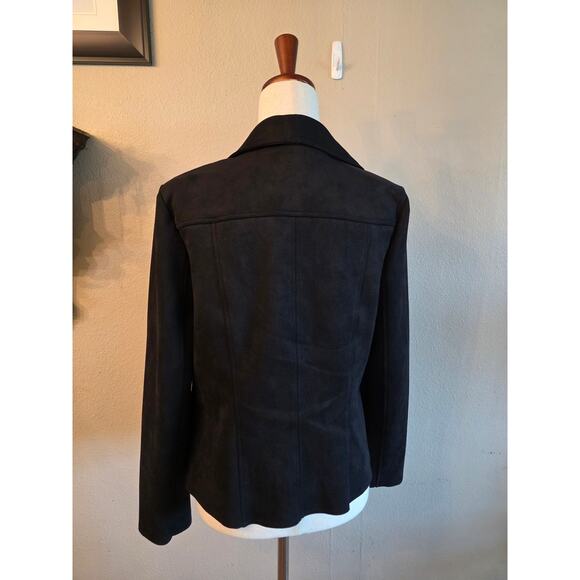 NWT Tahari Faux Leather Women's Draped Moto Jacket SZ Medium Black - Picture 4 of 8